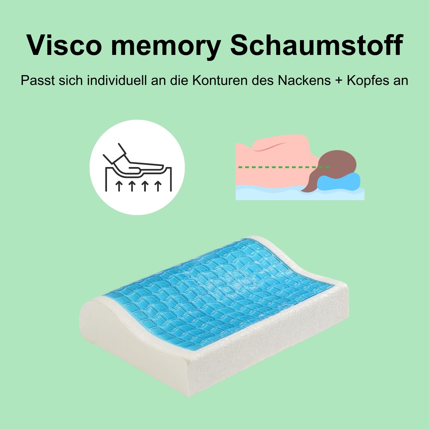 Orthopädisches Kissen mit Gel - 60x40x11/8cm - gegen Nackenschmerzen - Visco Memory Foam – NY5-01K