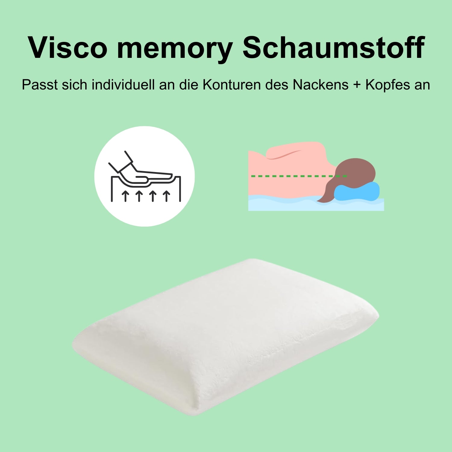 Orthopädisches Kopfkissen - Klassisch - 60x40x12 cm – gegen Nackenschmerzen - Visco Memory Foam – NY2-03K